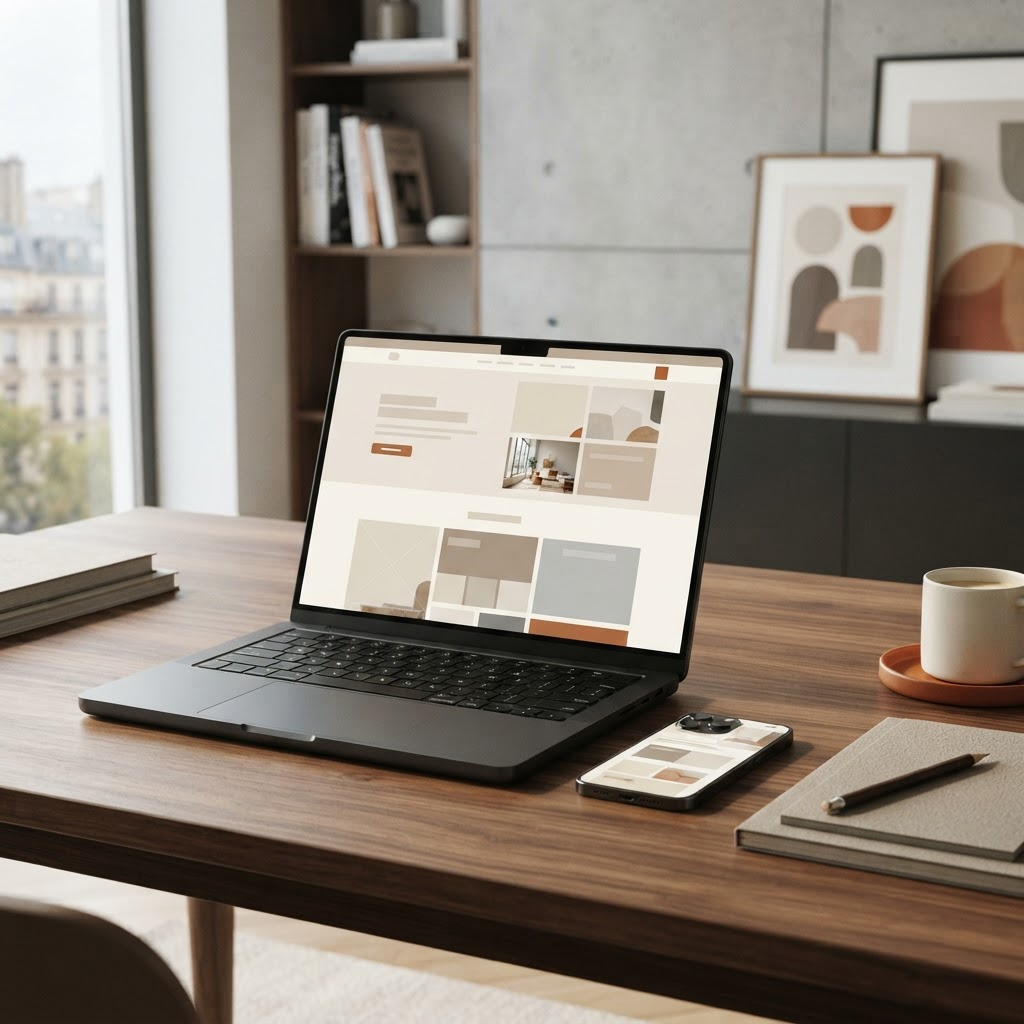A laptop and phone displaying a refined service-business website